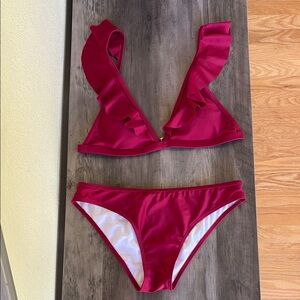 ⭐️Bikini Burgundy Red Ruffle Bikini Set Size Medium